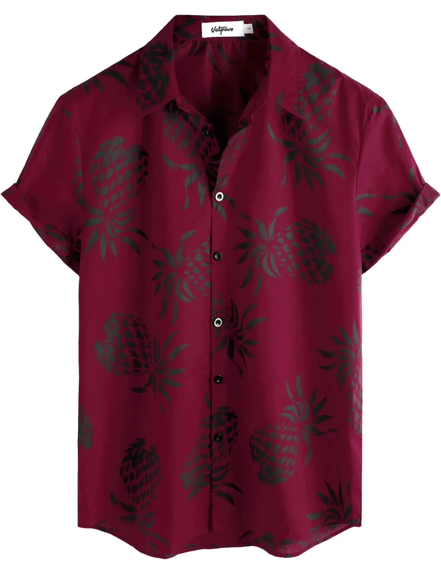VATPAVE Mens 100% Cotton Hawaiian Shirts Floral Short Sleeve Button Down Shirts Summer Beach Shirts Large WineRed - Q.B.Accessories