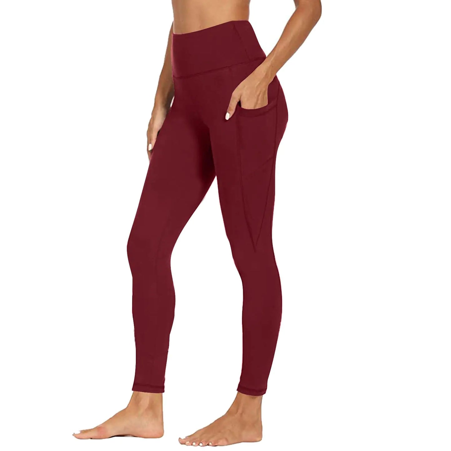 Leggings for Women Leggings for Women High Waisted Soft Workout Yoga Pants with Pockets Tummy Control Cycling Athletic Leggings Clothes Womens Leggings Buttery Soft Leggings for Women Wine S - Q.B.Accessories