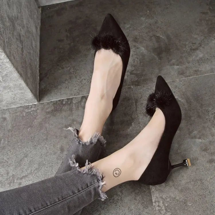 Elegant Suede Pointed Toe High Heels with Kitten Heel - Q.B.Accessories