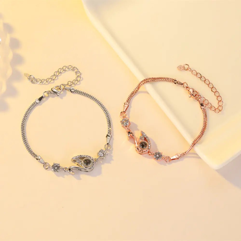Elegant Swan Charm Zircon Bracelet – Rose Gold or Silver - Q.B.Accessories