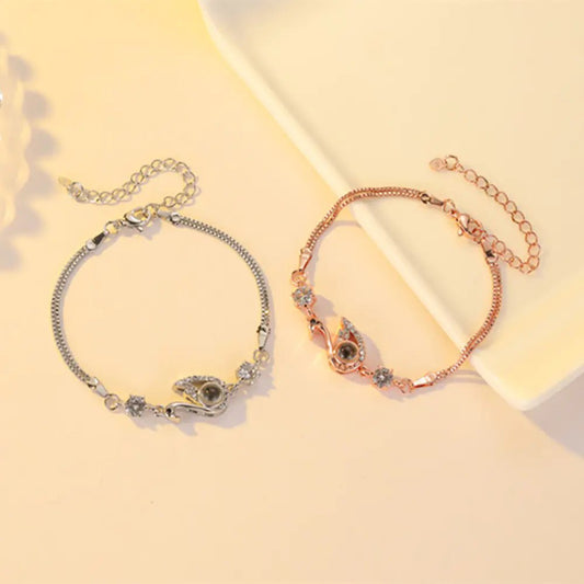 Elegant Swan Charm Zircon Bracelet – Rose Gold or Silver - Q.B.Accessories