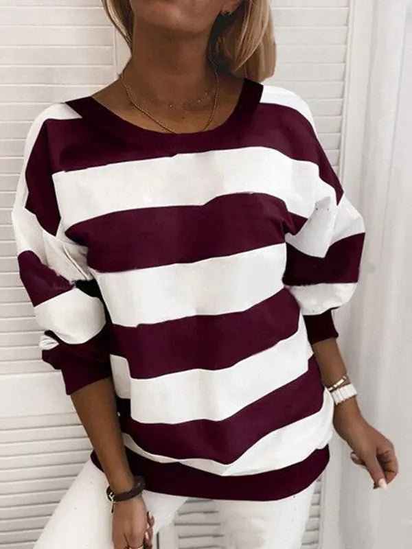 Chic Striped Long Sleeve Casual Top - Q.B.Accessories
