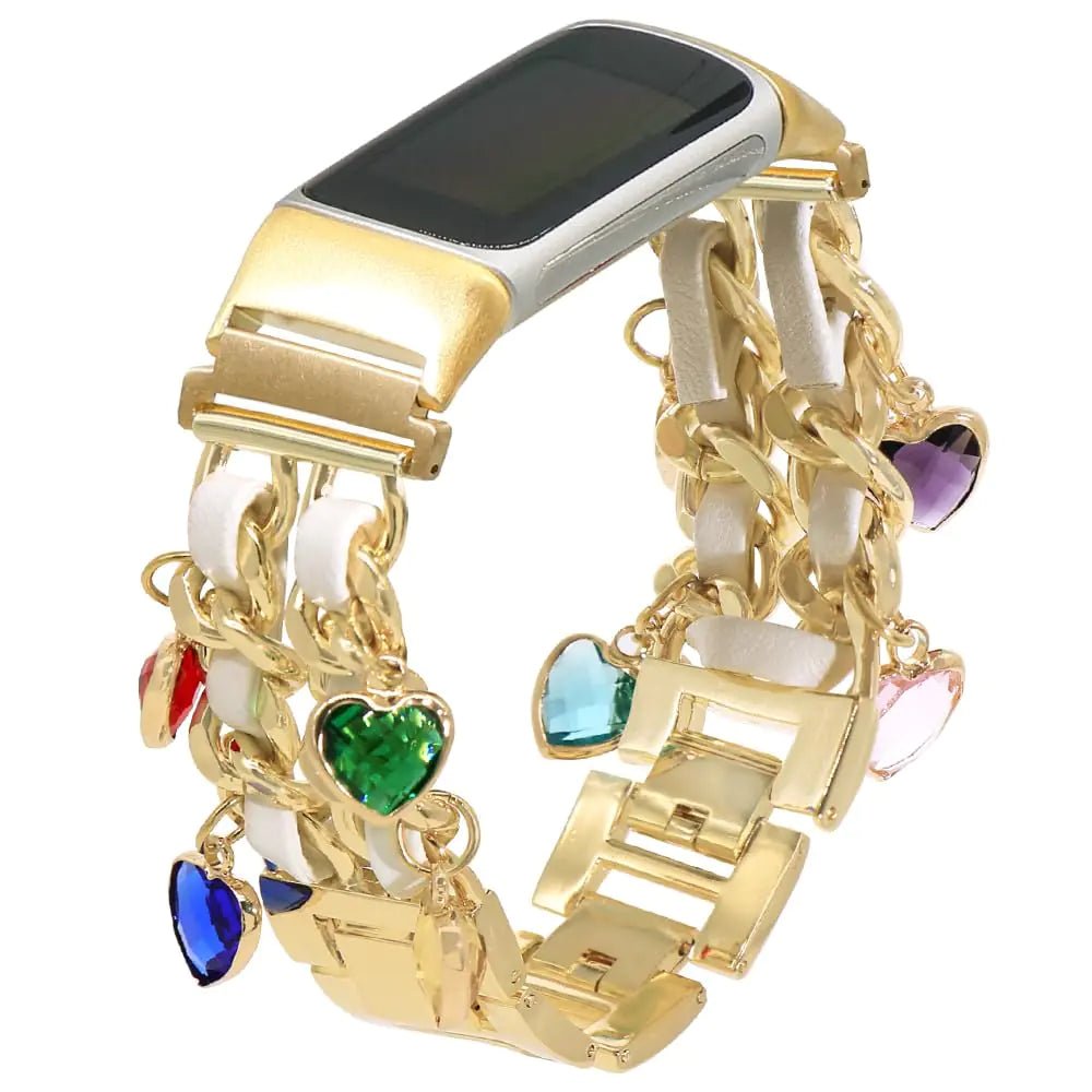 Elegant Metal & Leather Fitbit Bands with Charms - Q.B.Accessories
