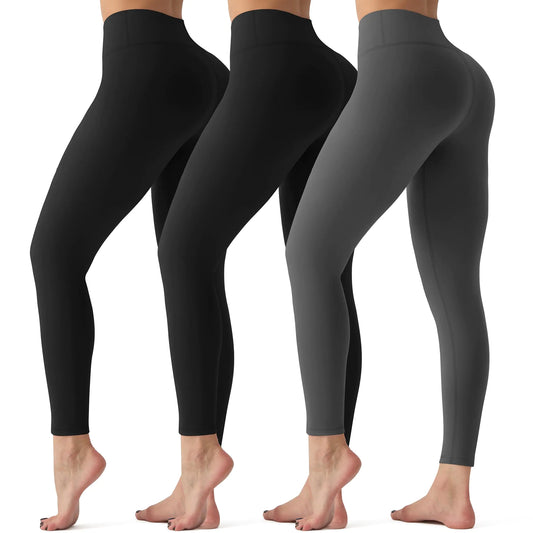 3 Pack Leggings for WomenButt Lift High Waisted Tummy Control Workout No See - Through Yoga Pants Reg & Plus Size - Q.B.Accessories