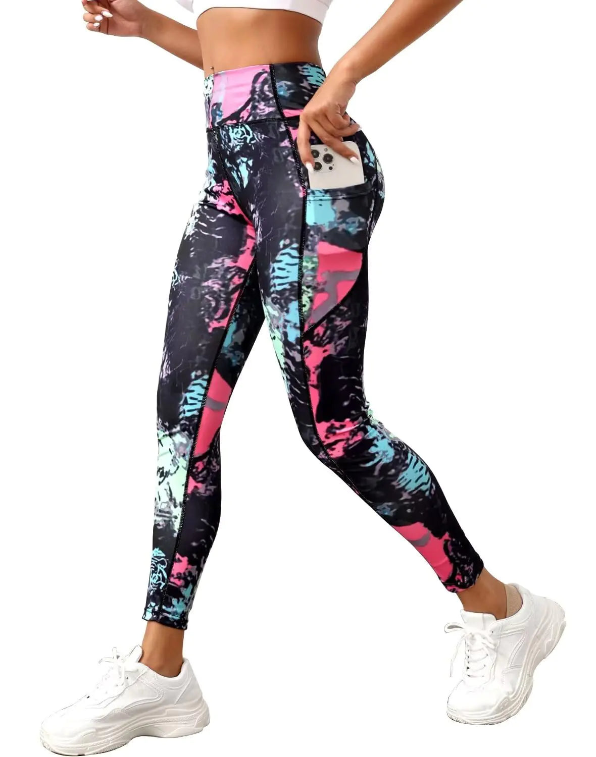 AGSWQ Leggings with Pockets for Women High Waisted Leggings Buttery Soft Workout Yoga Pants Thin Painted Leggings Size L - Q.B.Accessories
