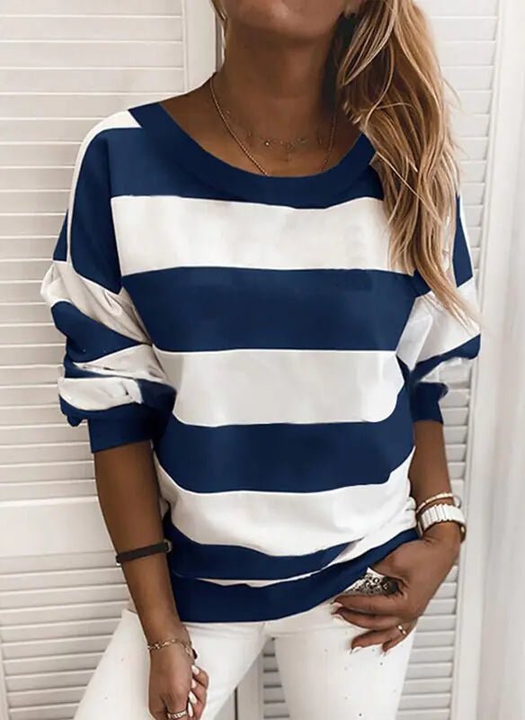 Chic Striped Long Sleeve Casual Top - Q.B.Accessories