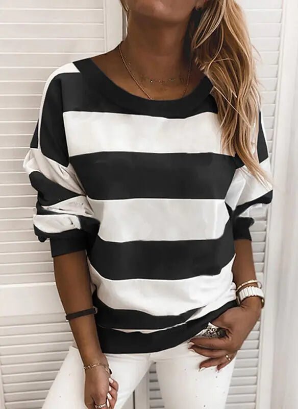 Chic Striped Long Sleeve Casual Top - Q.B.Accessories