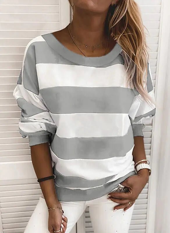 Chic Striped Long Sleeve Casual Top - Q.B.Accessories