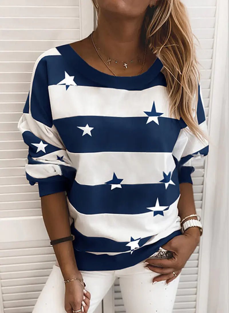Chic Striped Long Sleeve Casual Top - Q.B.Accessories