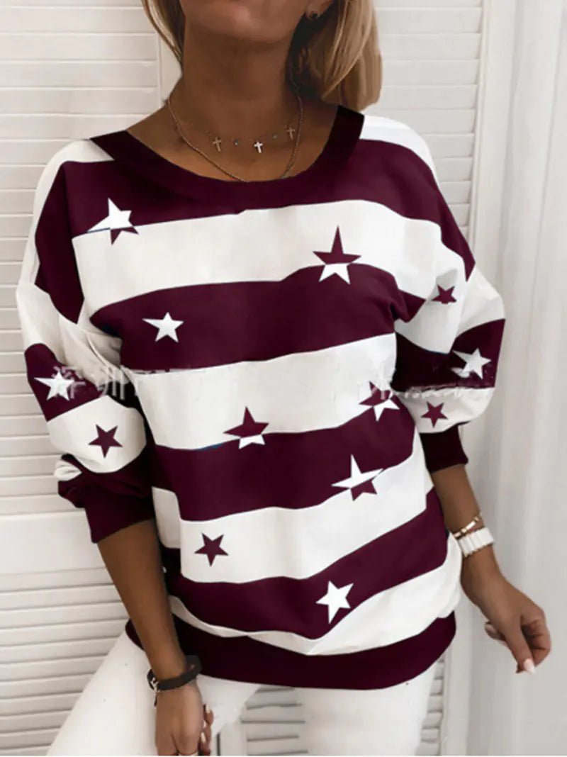 Chic Striped Long Sleeve Casual Top - Q.B.Accessories