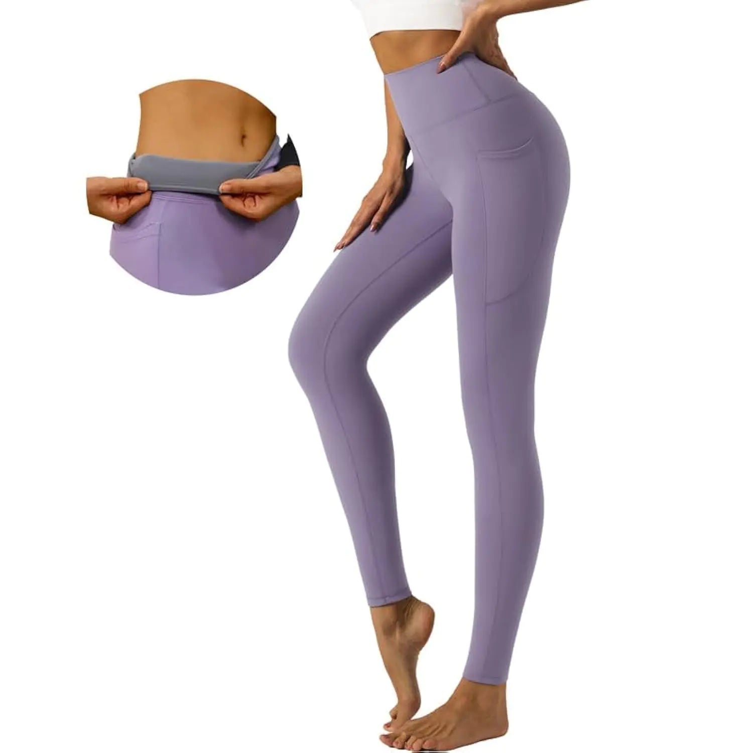 YOGAFREE Womens Yoga Leggings High Waisted Workout Leggings with Pockets Tummy Control Yoga Pants Buttery Soft Gym Athletic Leggings Purple M - Q.B.Accessories
