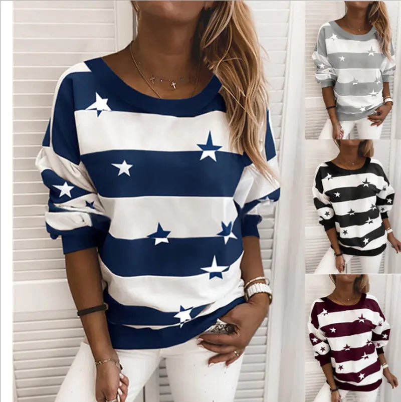 Chic Striped Long Sleeve Casual Top - Q.B.Accessories