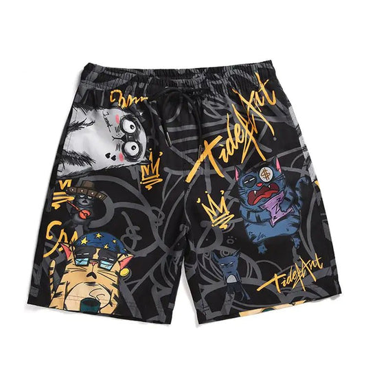 Street Style Cat Graphic Beach Shorts – Unisex Fit - Q.B.Accessories