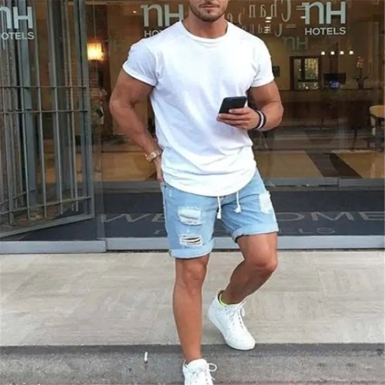Men's Relaxed Ripped Denim Shorts - Q.B.Accessories