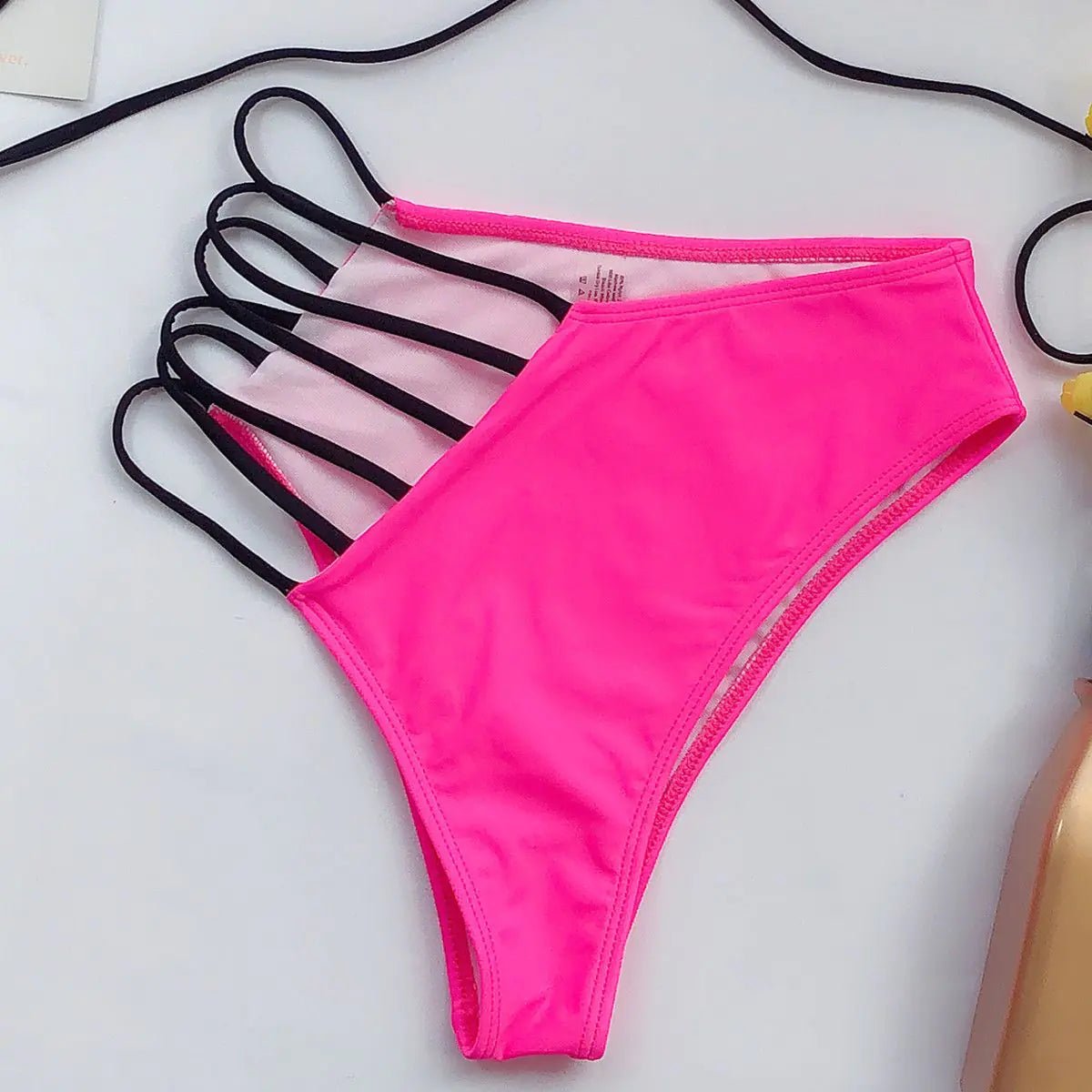 "Hot Pink Strappy Triangle Bikini Set - Summer Beachwear" - Q.B.Accessories