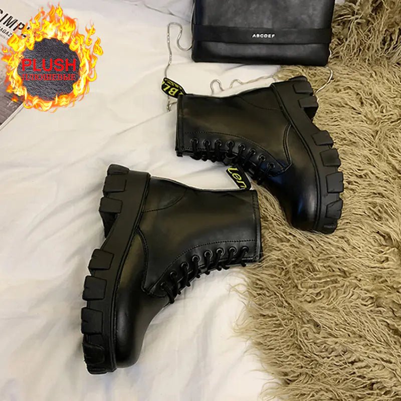 Ladies' Chunky Martin Boots - Chic Short Style - Q.B.Accessories