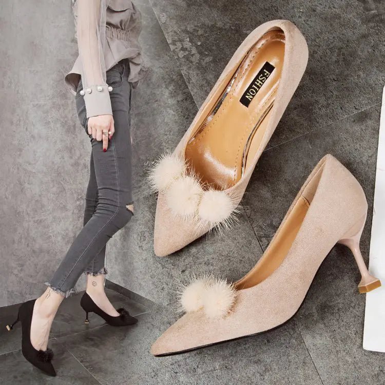 Elegant Suede Pointed Toe High Heels with Kitten Heel - Q.B.Accessories
