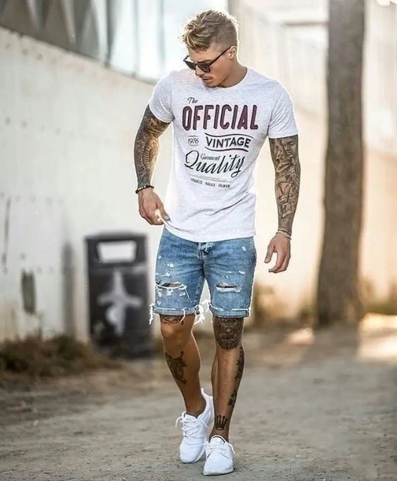 Men's Relaxed Ripped Denim Shorts - Q.B.Accessories