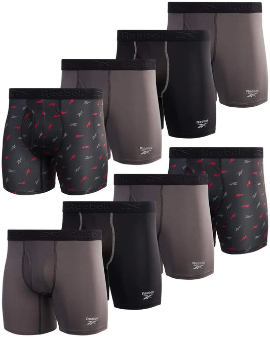 Reebok Men's 8 - Pack Active Boxer Briefs with Fly Pouch - Q.B.Accessories
