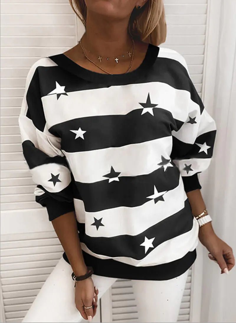Chic Striped Long Sleeve Casual Top - Q.B.Accessories